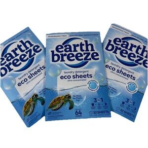 Earth Breeze Laundry Detergent Sheets Fragrance-Free 32 Sheets Lot of 3
